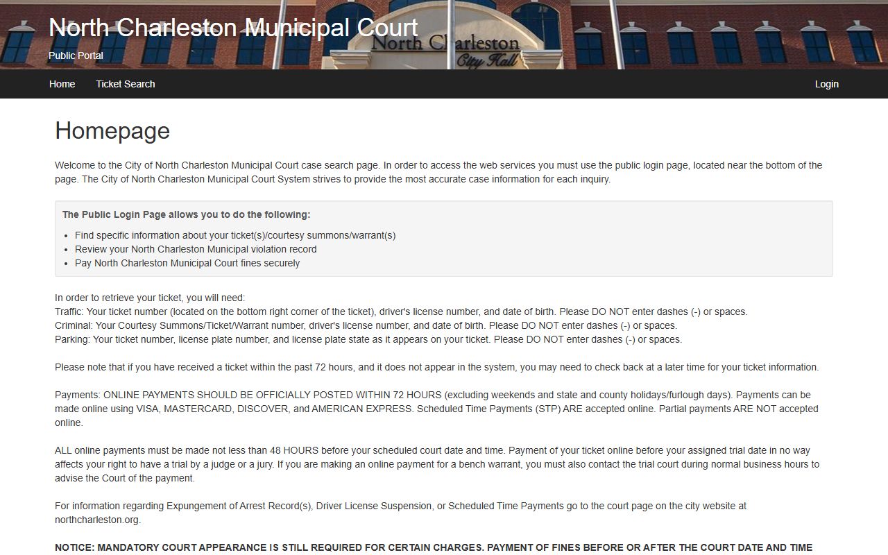 North Charleston Municipal Court for traffic ticket payments