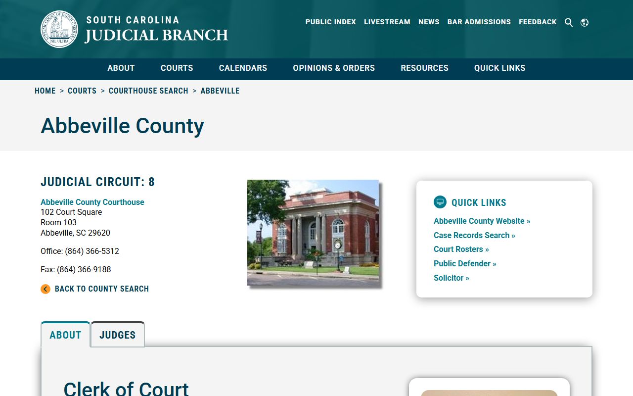 Abbeville County traffic ticket records SC Courts courthouse information