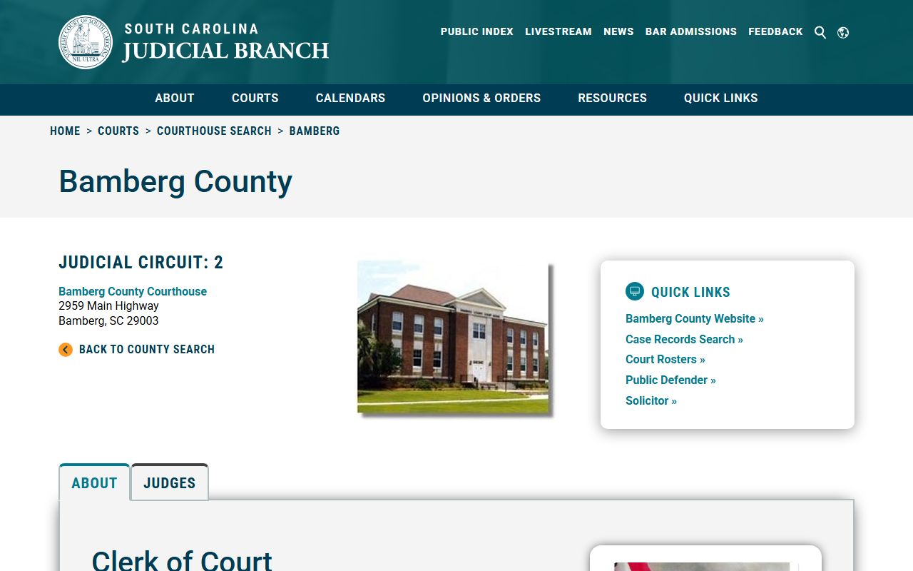 SC Courts information Bamberg County traffic ticket records
