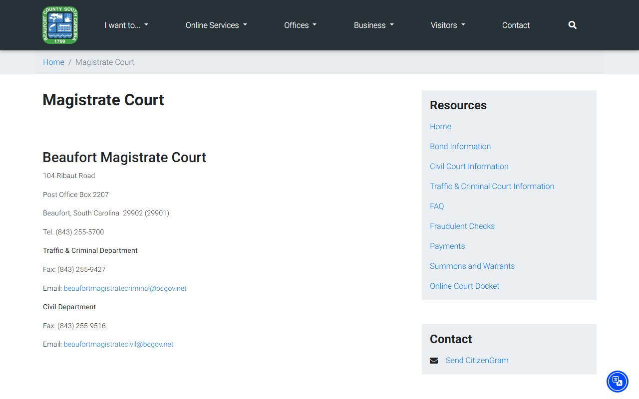 Beaufort County magistrate court traffic ticket records