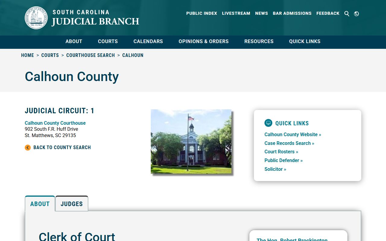 Calhoun County SC Courts courthouse information traffic ticket records