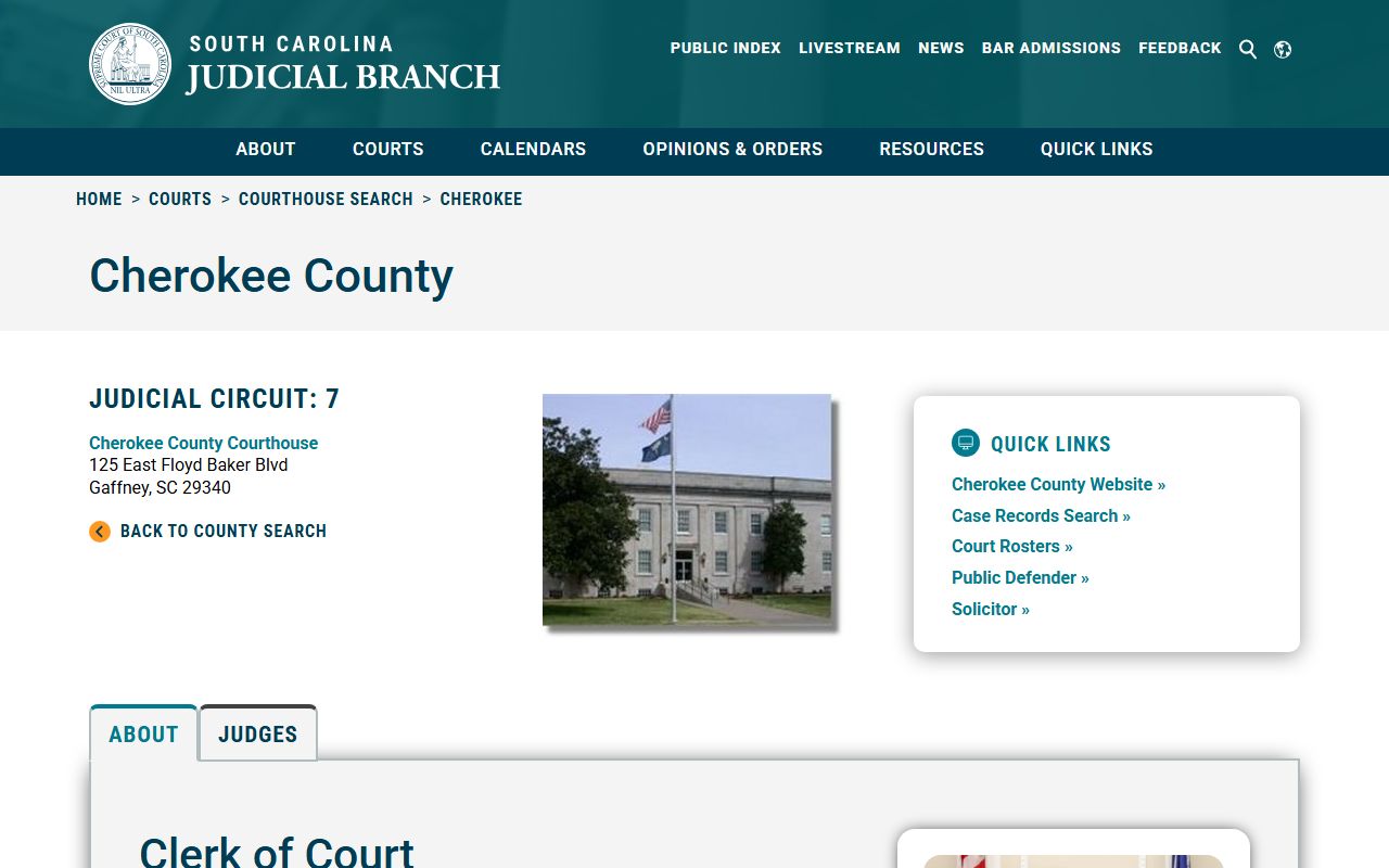 SC Courts information Cherokee County traffic ticket records