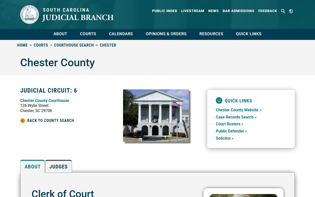 SC Courts information Chester County traffic ticket records
