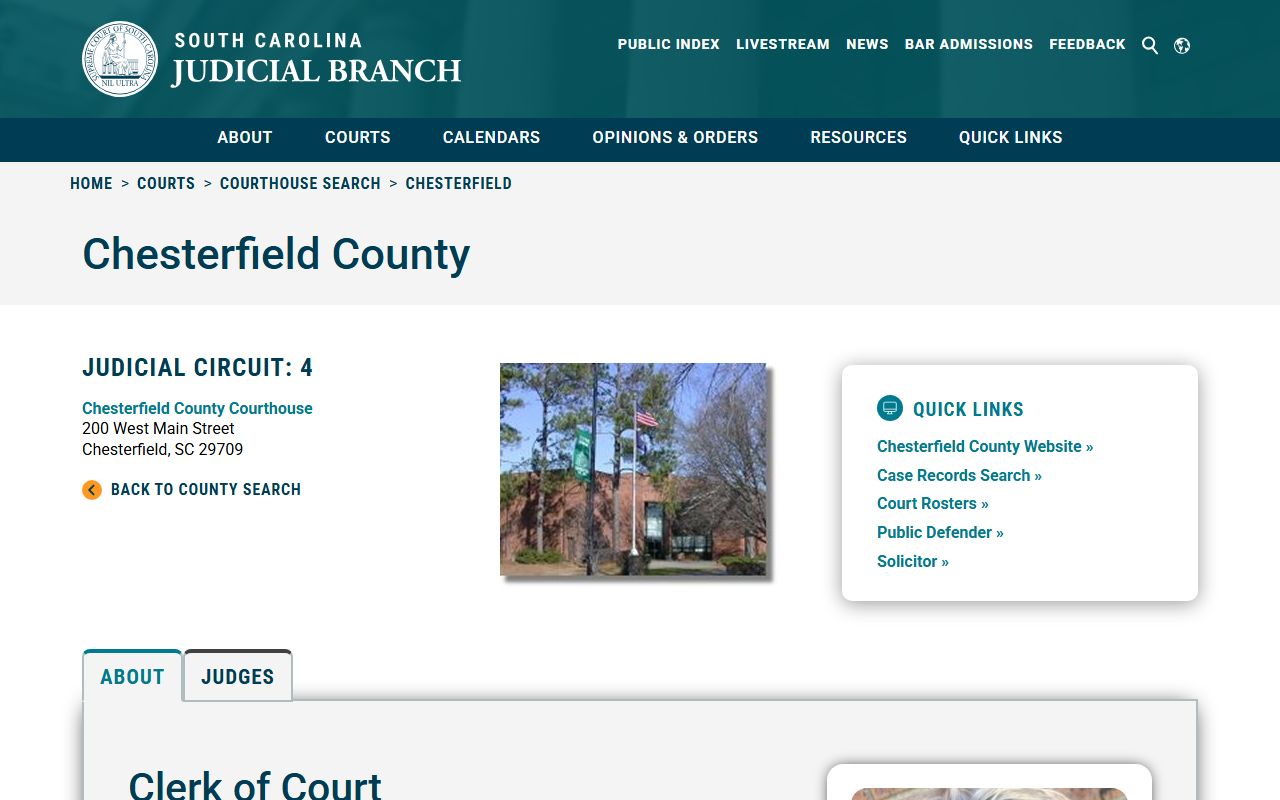 SC Courts information Chesterfield County traffic ticket records