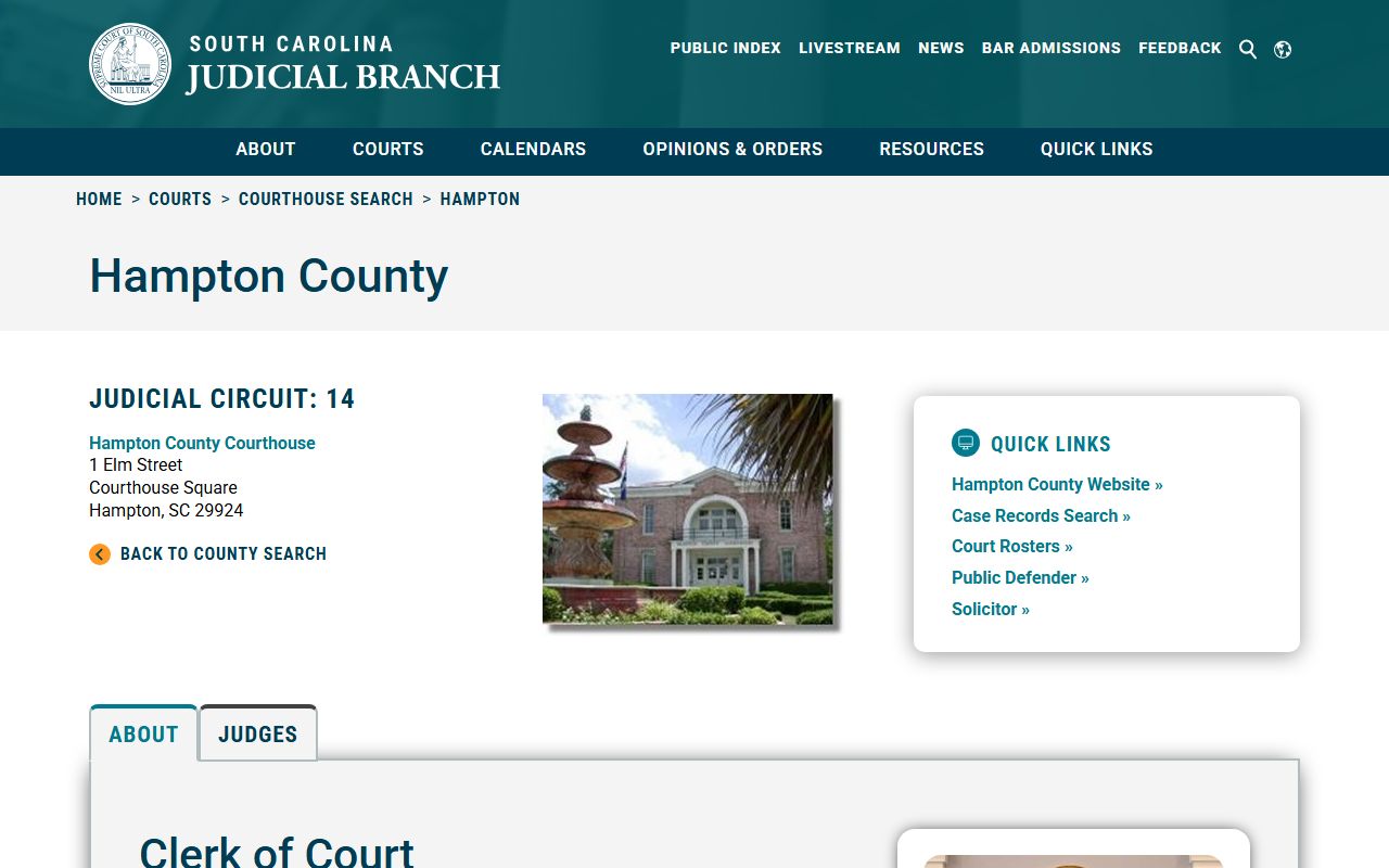 SC Courts courthouse information Hampton County traffic ticket records
