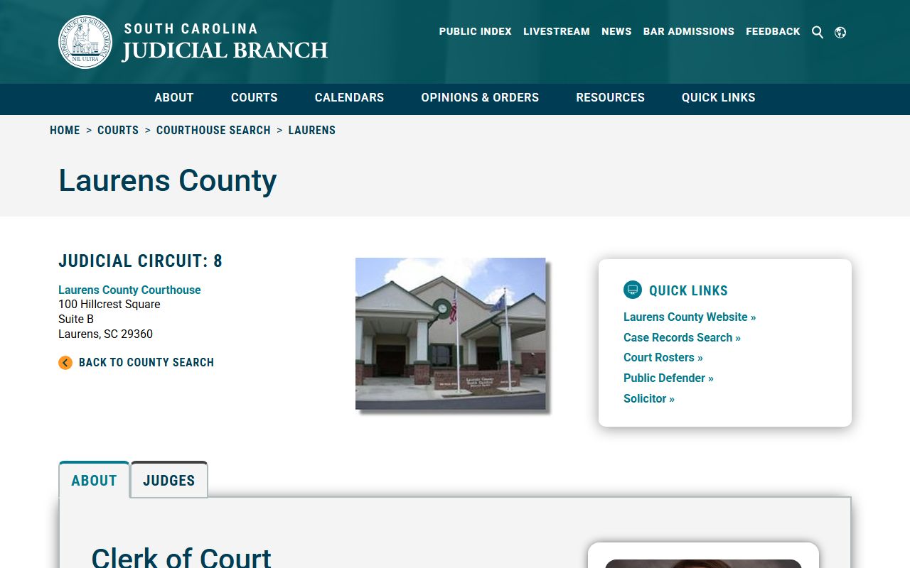 Laurens County clerk SC Courts information