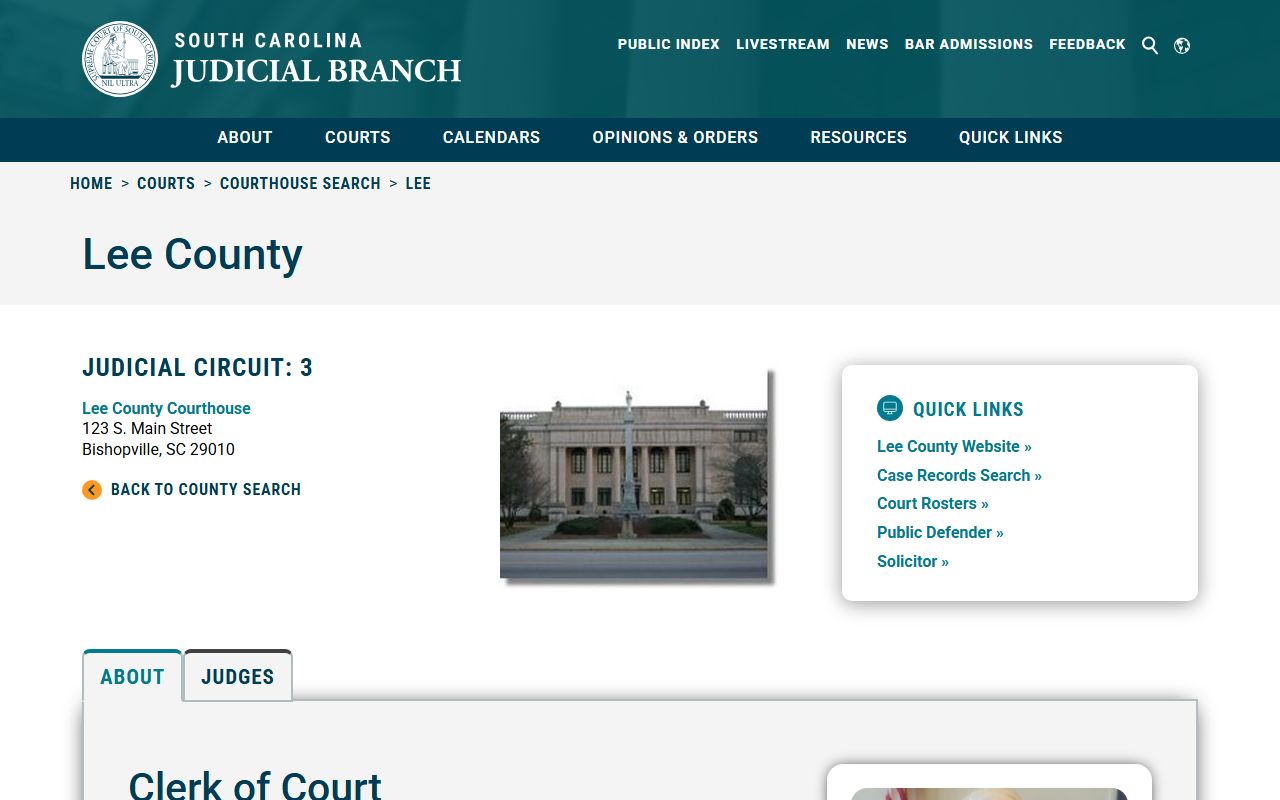 Lee County clerk SC Courts information