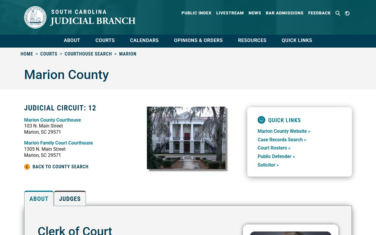 Marion County clerk SC Courts information