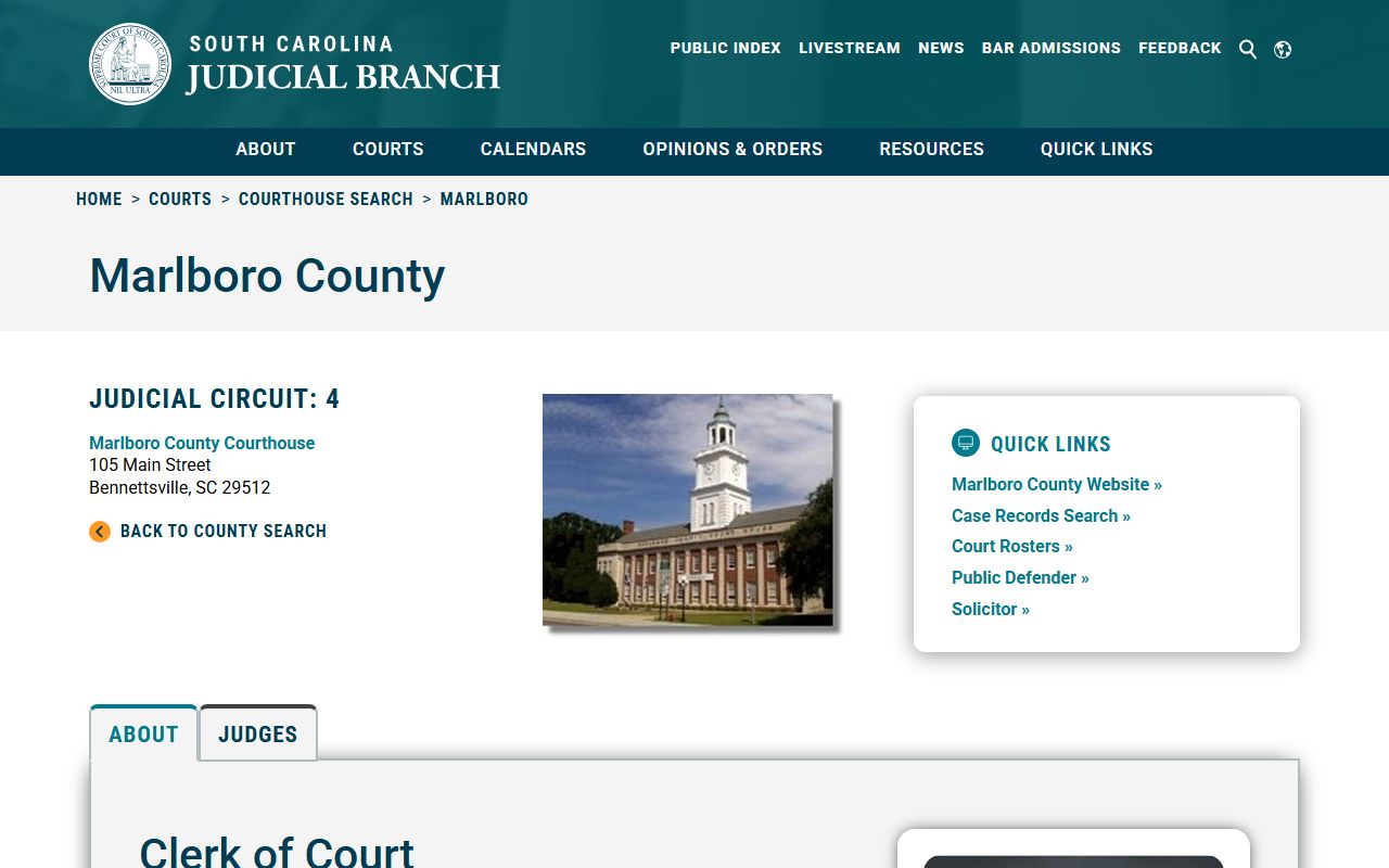 Marlboro County clerk SC Courts information