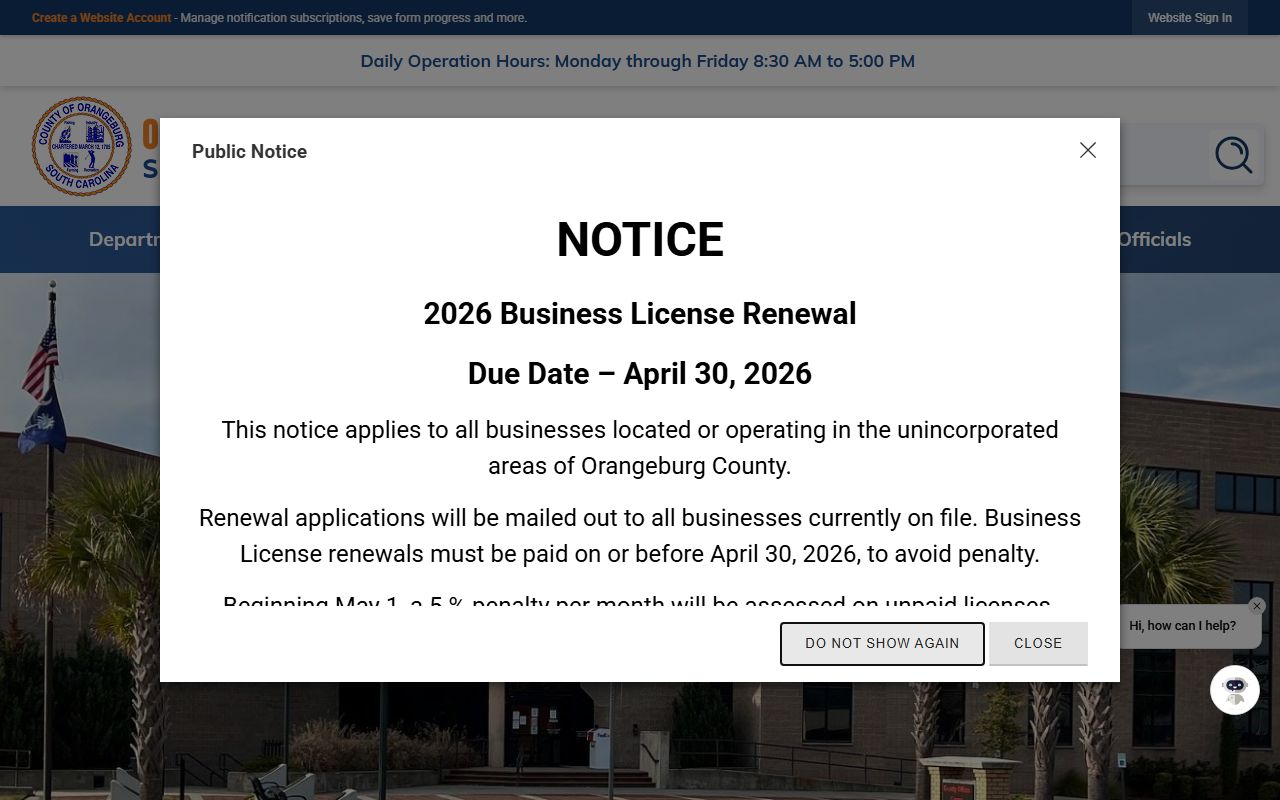 Orangeburg County government website traffic ticket records