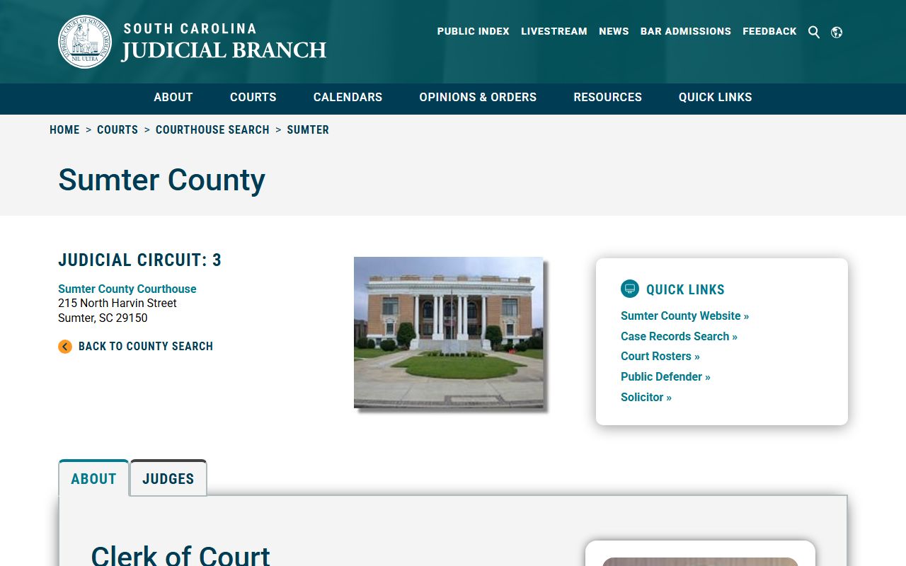 Sumter County SC Courts courthouse information